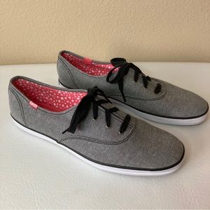 NEW Keds Gray Chambray Sneakers Womens Size 11 Gray Cloth Flats Black Laces